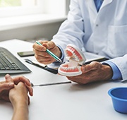 dentist explaining to dental implants to patient 