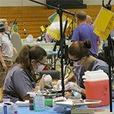 Dental team members treating patient