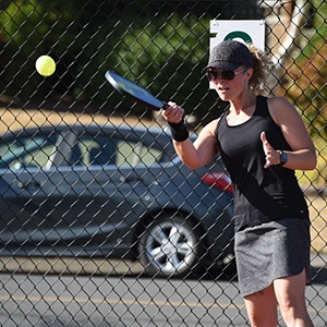 Dr Cochell in action on the pickleball courts - a great stress releiver during these crazy times